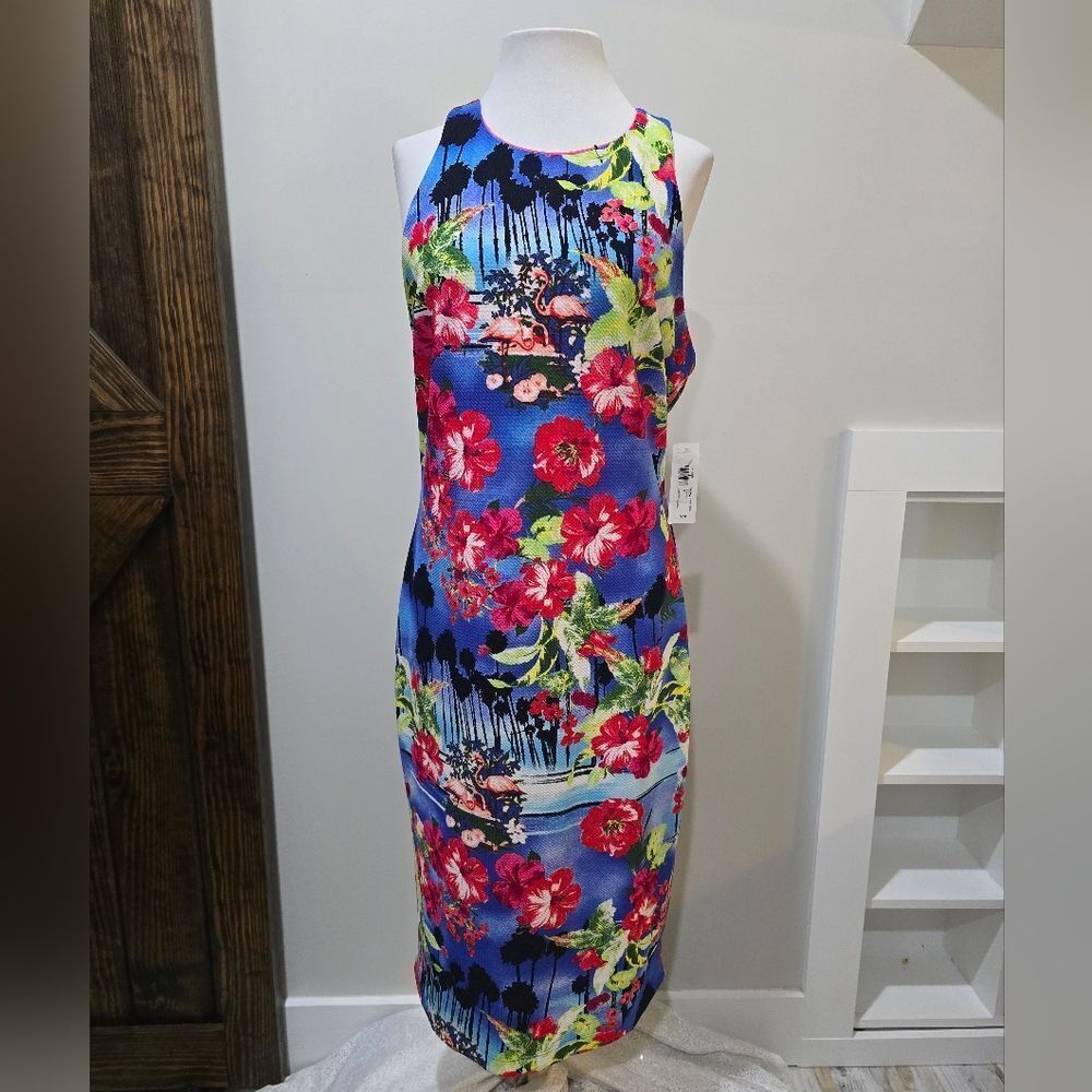 Premier Amour Tropical Print sleeveless midi sheath dress NWT Size 14